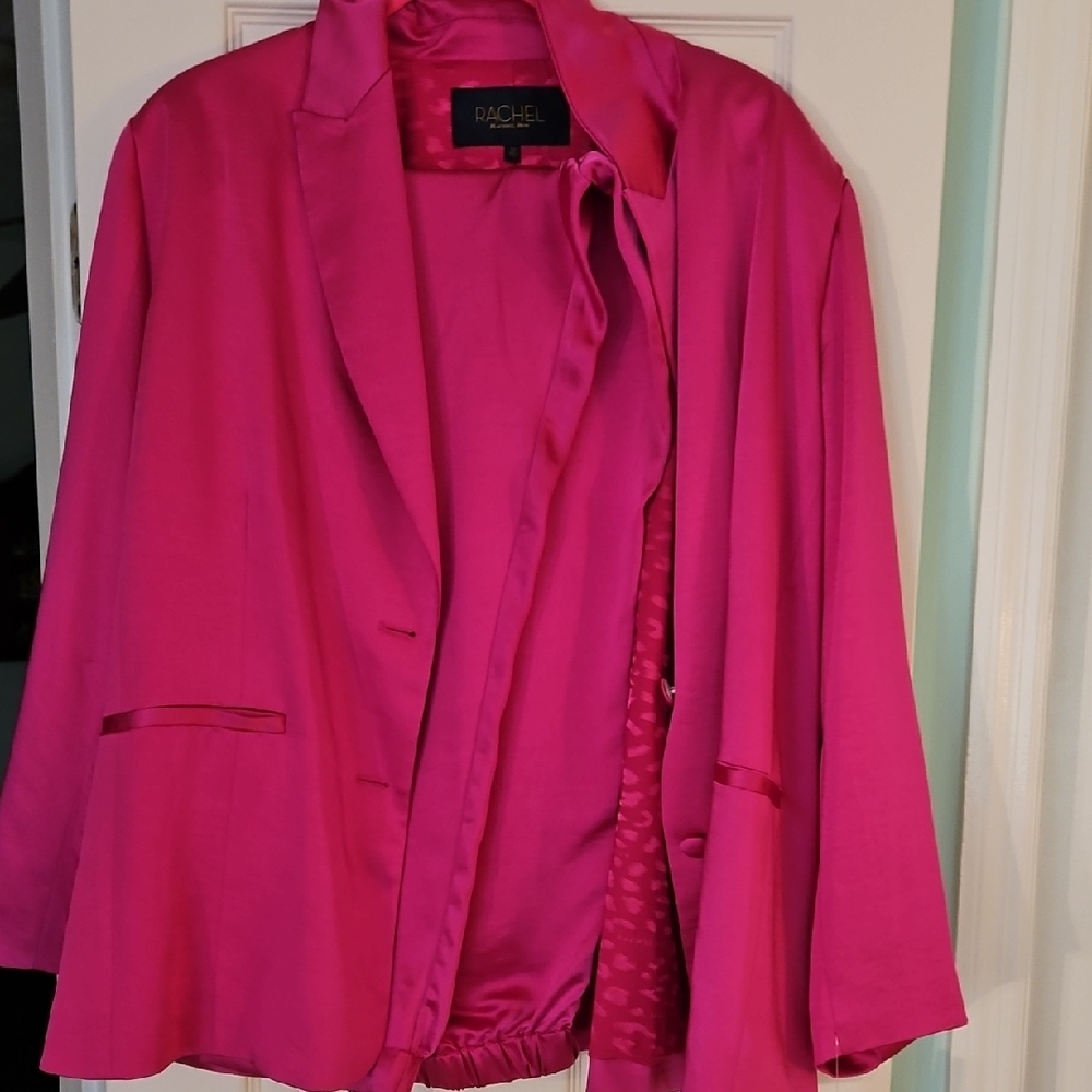 Rachel Pink Pantsuit with Long Sleeves. Pants Have Side And Back Pockets.